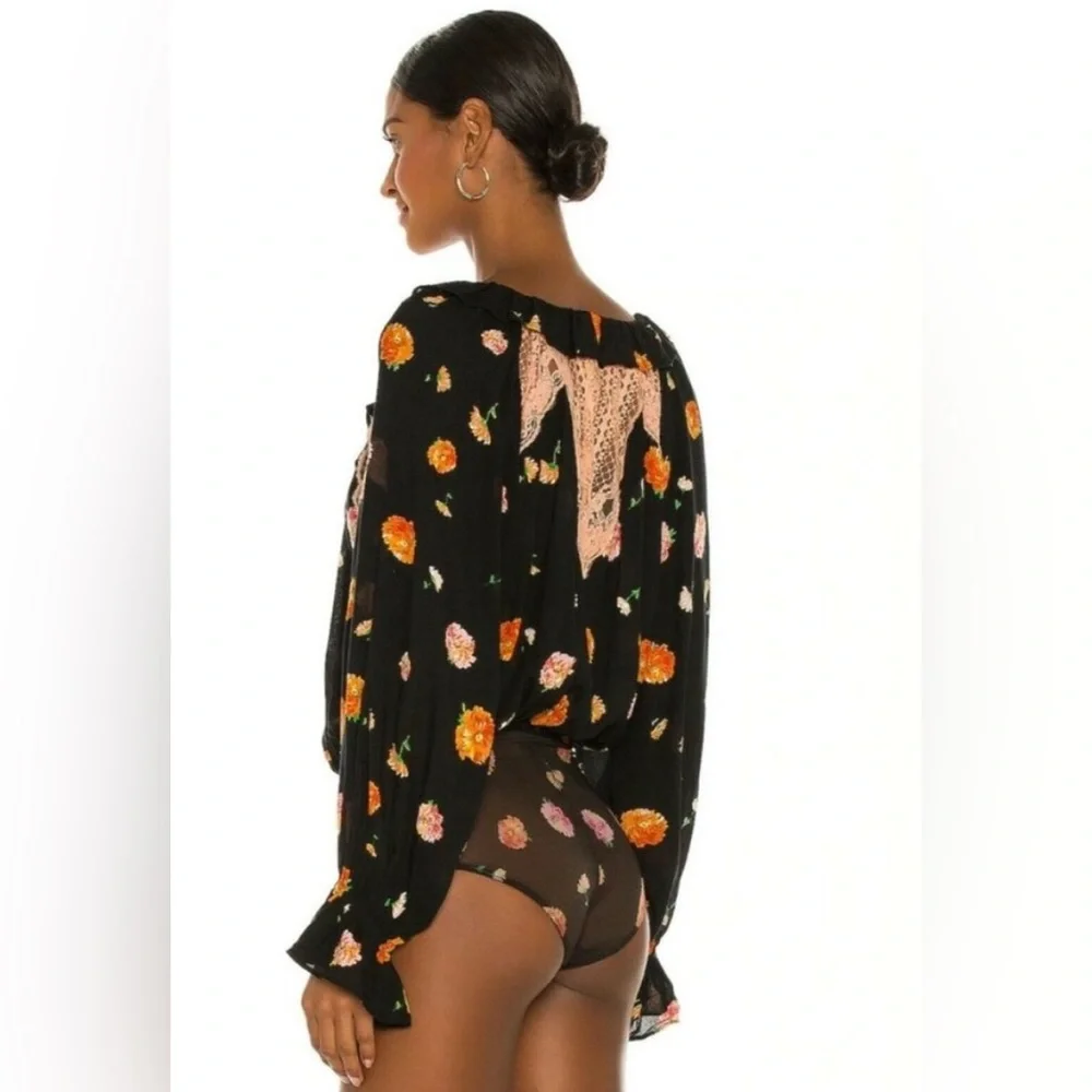 Free People |‎ Poppy Print Bodysuit | Black | Women’s Size Small
